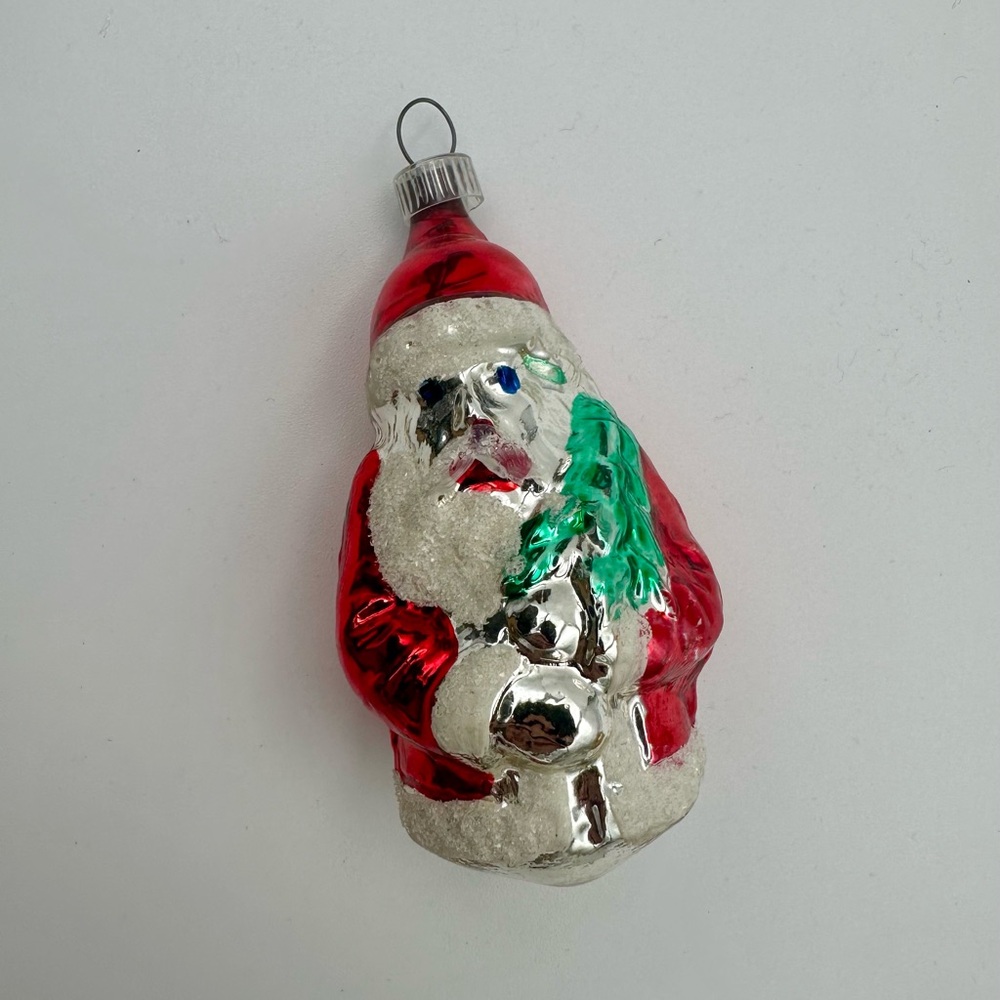 Vintage Blown Glass SANTA Christmas Ornament West Germany